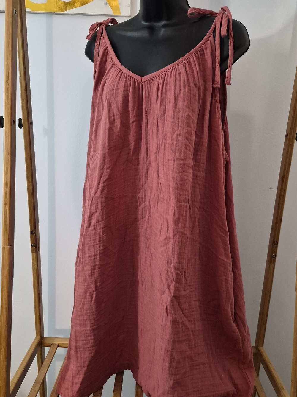 Dusty rose gauze swing dress with pockets